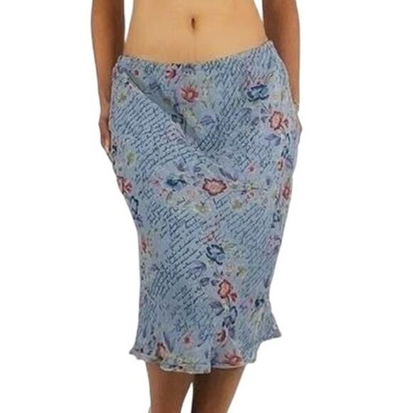 Y2K Chadwicks 6 Silk Blue Skirt Floral Cottage Romantic Fairy Coquette Ballet - Picture 1 of 11
